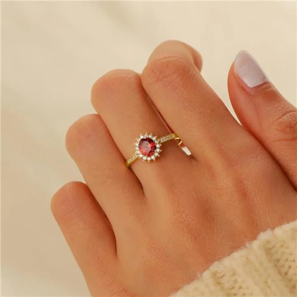 Ruby Ring for Women 925 Sterling Silver 14K Gold Plated July Birthstone Red